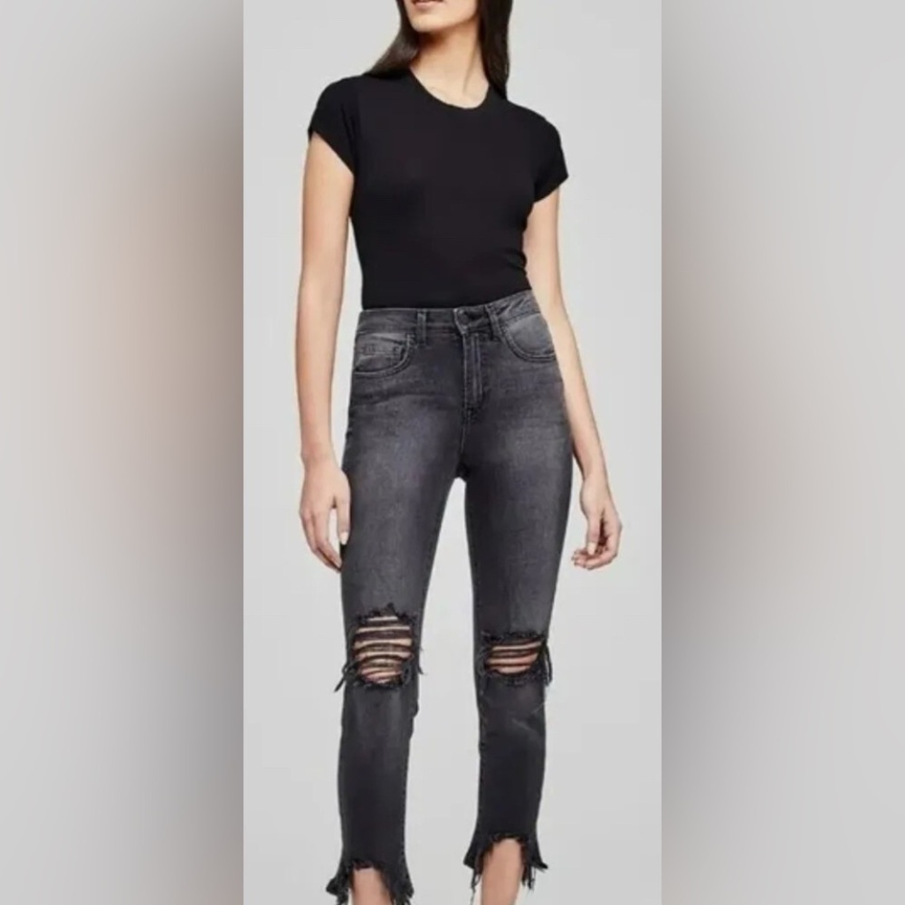 L'AGENCE Charcoal Distressed Cotton Blend Skinny Jeans.    Size-27